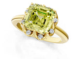 Yellow gold Fancy Yellow Asscher  Halo Diamond Ring with Round Cluster Setting, Solitaire Band, and Four-Prong Setting_30