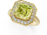 Yellow gold Fancy Yellow Asscher  Halo Diamond Ring with Split Shank and Four-Prong Setting_1