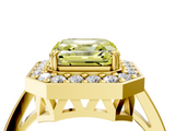 Yellow gold Fancy Yellow Asscher  Halo Diamond Ring with Split Shank and Four-Prong Setting_4