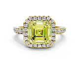 Yellow gold Fancy Yellow Asscher  Halo Diamond Solitaire with Pavé Band and Four-Prong Setting_34