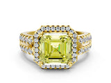 Yellow gold Fancy Yellow Asscher  Halo Diamond Split Shank Engagement Ring with Prong Setting_43