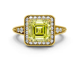 Yellow gold Fancy Yellow Asscher  Halo Diamond Split Shank Ring with Milgrain Detail_29