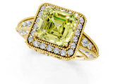 Yellow gold Fancy Yellow Asscher  Halo Diamond Split Shank Ring with Milgrain Detail_30