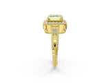 Yellow gold Fancy Yellow Asscher  Halo Diamond Split Shank Ring with Milgrain Detail_31