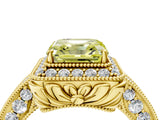 Yellow gold Fancy Yellow Asscher  Halo Diamond Split Shank Ring with Milgrain Detail_33