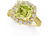 Yellow gold Fancy Yellow Asscher  Halo Milgrain Pave Diamond Ring with Four-Prong Setting 2