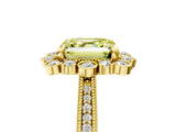 Yellow gold Fancy Yellow Asscher  Halo Milgrain Pave Diamond Ring with Four-Prong Setting