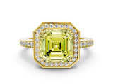 Yellow gold Fancy Yellow Asscher  Halo Pave Band Solitaire Ring with Prong Setting_48