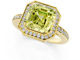 Yellow gold Fancy Yellow Asscher  Halo Pave Band Solitaire Ring with Prong Setting_49