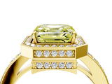 Yellow gold Fancy Yellow Asscher  Halo Pave Band Solitaire Ring with Prong Setting_52