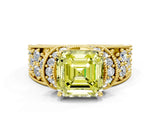 Yellow gold Fancy Yellow Asscher  Halo Pave Diamond Engagement Ring with Milgrain Detailing_46