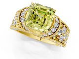 Yellow gold Fancy Yellow Asscher  Halo Pave Diamond Engagement Ring with Milgrain Detailing_47