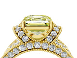 Yellow gold Fancy Yellow Asscher  Halo Pave Diamond Engagement Ring with Milgrain Detailing_50