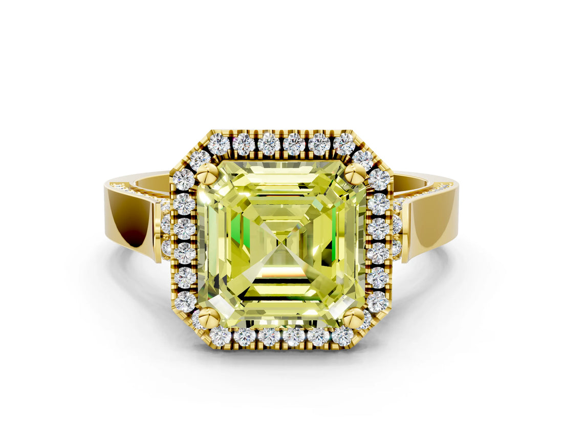 Yellow gold Fancy Yellow Asscher  Halo Pave Split Shank Prong Setting Ring_26