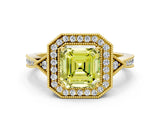 Yellow gold Fancy Yellow Asscher  Halo Round Diamond Milgrain Pave Engagement Ring_3