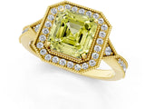 Yellow gold Fancy Yellow Asscher  Halo Round Diamond Milgrain Pave Engagement Ring_4