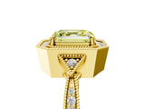Yellow gold Fancy Yellow Asscher  Halo Round Diamond Milgrain Pave Engagement Ring_8