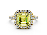 Yellow gold Fancy Yellow Asscher  Halo Round Diamond Pavé Band Four-Prong Ring_3