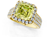 Yellow gold Fancy Yellow Asscher  Halo Round Diamond Pave Band with Prong Setting 1