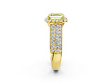 Yellow gold Fancy Yellow Asscher  Halo Round Diamond Pave Band with Prong Setting 2