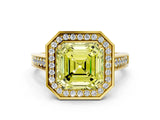 Yellow gold Fancy Yellow Asscher  Halo Solitaire Diamond Ring with Pave Band and Bezel Setting_45