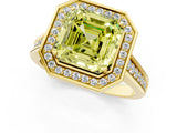 Yellow gold Fancy Yellow Asscher  Halo Solitaire Diamond Ring with Pave Band and Bezel Setting_46