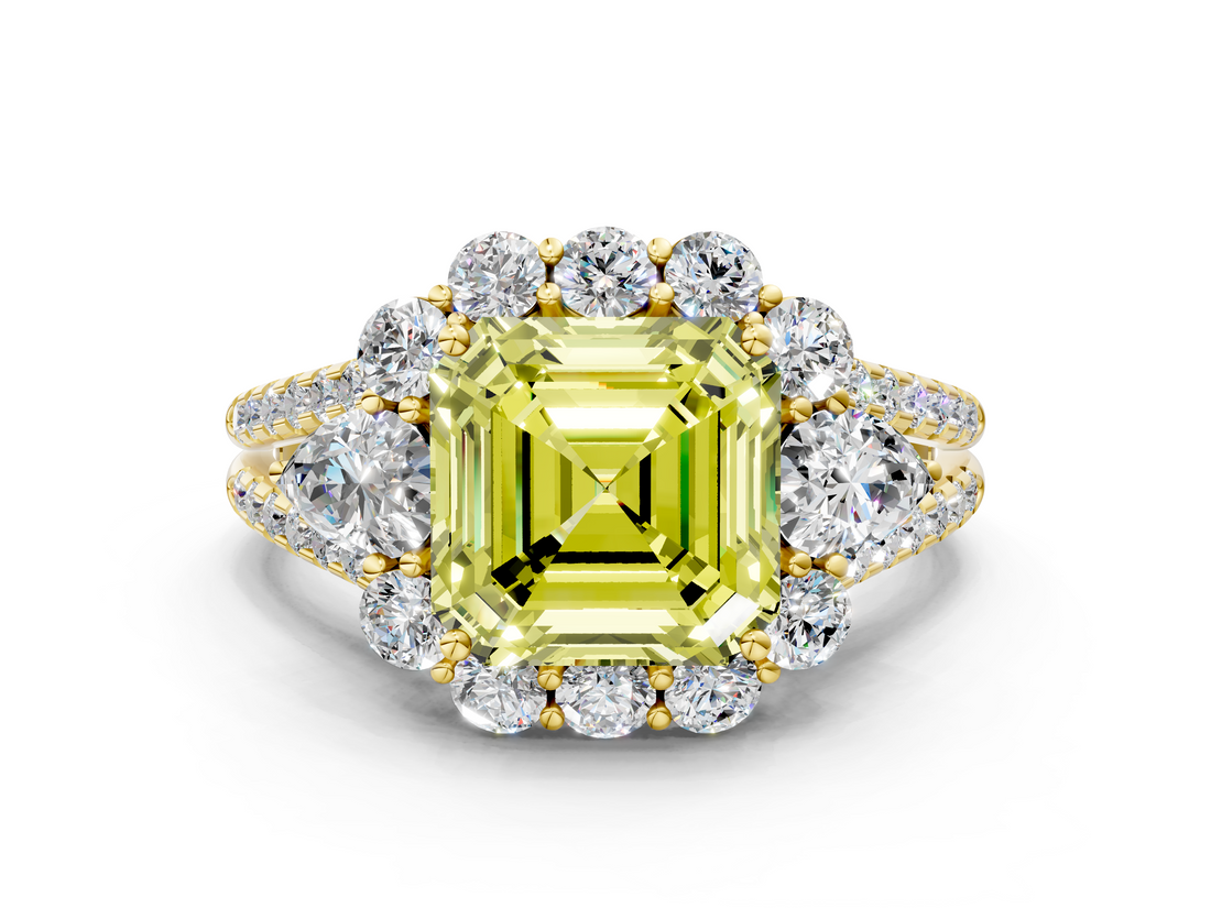 Yellow gold Fancy Yellow Asscher  Halo Split Shank Diamond Engagement Ring with Prong Setting_18