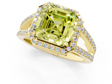 Yellow gold Fancy Yellow Asscher  Halo Split Shank Diamond Ring with Four-Prong Setting_18