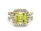 Yellow gold Fancy Yellow Asscher  Halo Split Shank Diamond Ring with Pavé Setting_42