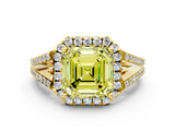 Yellow gold Fancy Yellow Asscher  Halo Split Shank Diamond Ring with Prong Setting