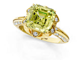 Yellow gold Fancy Yellow Asscher  Halo Split Shank Pave Diamond Ring with Petal Prong Setting_21