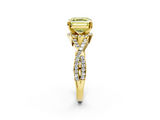 Yellow gold Fancy Yellow Asscher  Halo Twist Band Solitaire Prong Setting Ring_2
