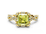 Yellow gold Fancy Yellow Asscher  Halo Twist Band Solitaire Ring with Six-Prong Setting_32