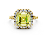 Yellow gold Fancy Yellow Asscher  Halo Twisted Band Four-Prong Diamond Ring
