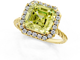Yellow gold Fancy Yellow Asscher  Halo Twisted Band Four-Prong Diamond Ring_1
