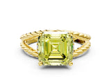 Yellow gold Fancy Yellow Asscher  Halo Twisted Band Four-Prong Ring_32
