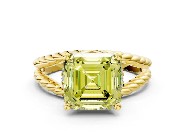 Yellow Gold Asscher Cut Engagement Ring Setting for Fancy Yellow Center with Rope Split Shank