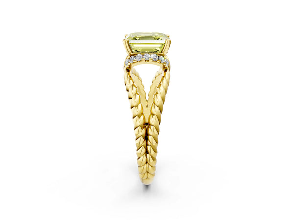 Yellow Gold Asscher Cut Engagement Ring Setting for Fancy Yellow Center with Rope Split Shank