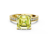 Yellow gold Fancy Yellow Asscher  Milgrain Pave Diamond Engagement Ring with Four-Prong Setting