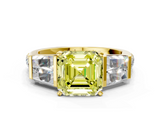 Yellow gold Fancy Yellow Asscher  Solitaire Baguette Side Stone Channel Set Engagement Ring