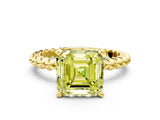 Yellow gold Fancy Yellow Asscher  Solitaire Beaded Band Prong Setting Ring