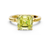 Yellow gold Fancy Yellow Asscher  Solitaire Beaded Band with Four-Prong Setting