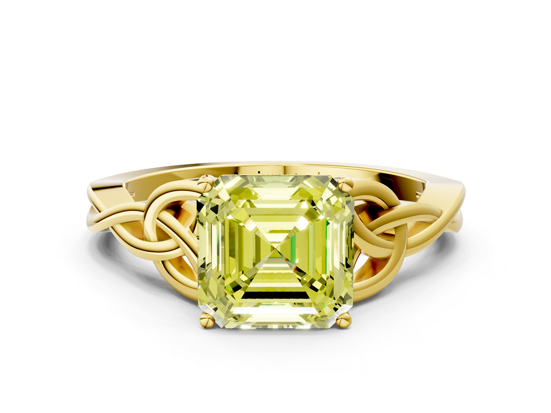 Yellow gold Fancy Yellow Asscher  Solitaire Celtic Knot Engagement Ring with Four-Prong Setting_67