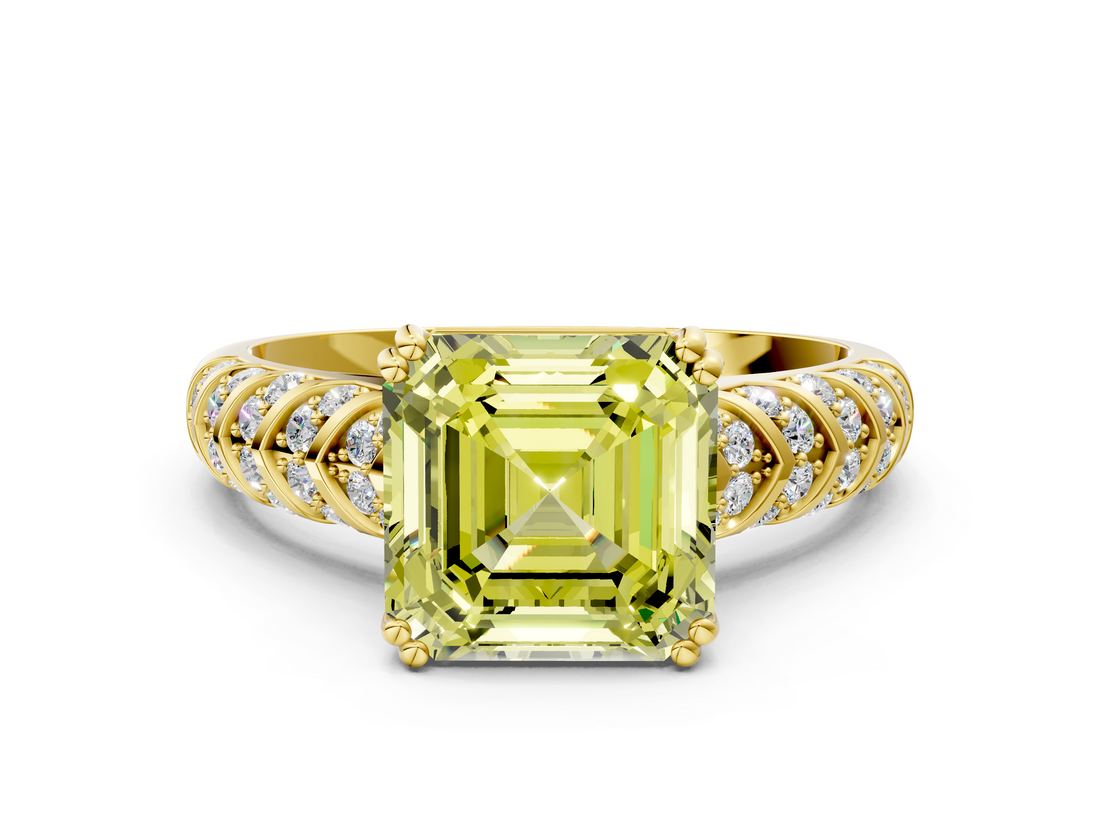 Yellow gold Fancy Yellow Asscher  Solitaire Chevron Pave Diamond Engagement Ring with Six-Prong Setting_3