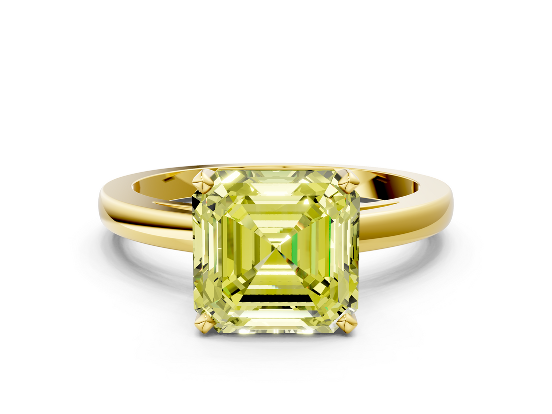 Yellow gold Fancy Yellow Asscher  Solitaire Diamond Engagement Ring with Four-Prong Setting on a Classic Band_20
