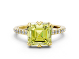 Yellow gold Fancy Yellow Asscher  Solitaire Diamond Engagement Ring with Pave Band and Six-Prong Setting