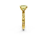 Yellow gold Fancy Yellow Asscher  Solitaire Diamond Engagement Ring with XO Engraved Band and Four-Prong Setting 2