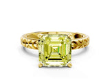 Yellow gold Fancy Yellow Asscher  Solitaire Diamond Engagement Ring with XO Engraved Band and Four-Prong Setting