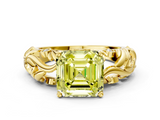 Yellow gold Fancy Yellow Asscher  Solitaire Diamond Leaf Vine Band with Prong Setting_17