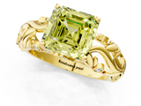 Yellow gold Fancy Yellow Asscher  Solitaire Diamond Leaf Vine Band with Prong Setting_18